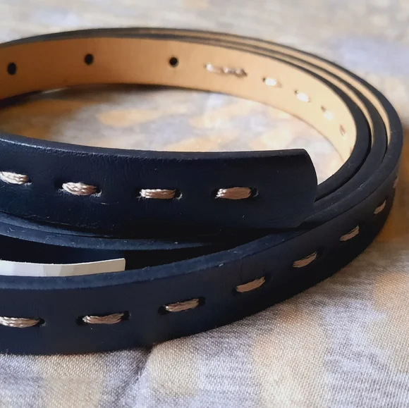 New black/brown stitched skinny leather belt size XL. - Picture 5 of 10